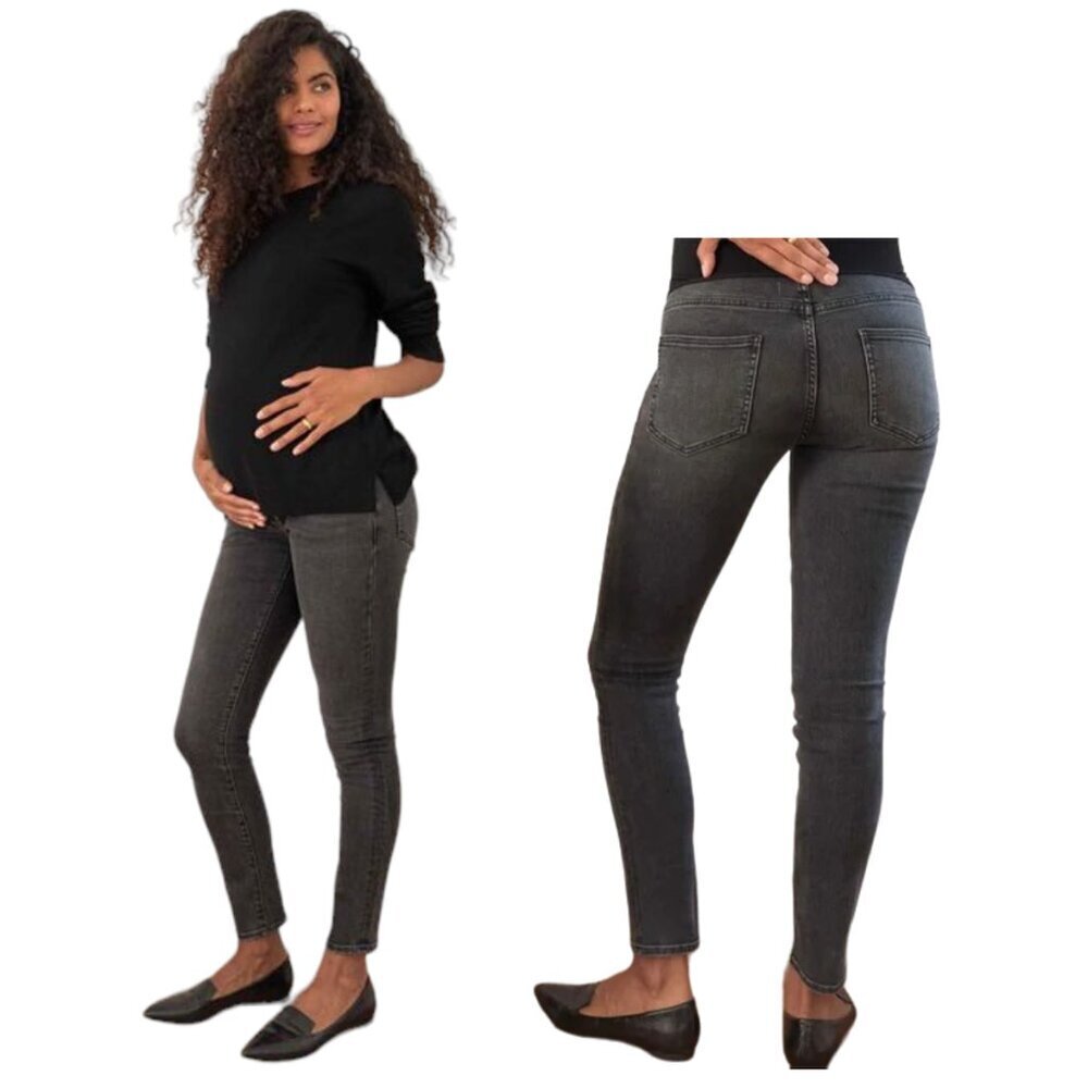 Hatch Gray Wash Over the Bump Maternity Skinny Jeans Size 24 Women's